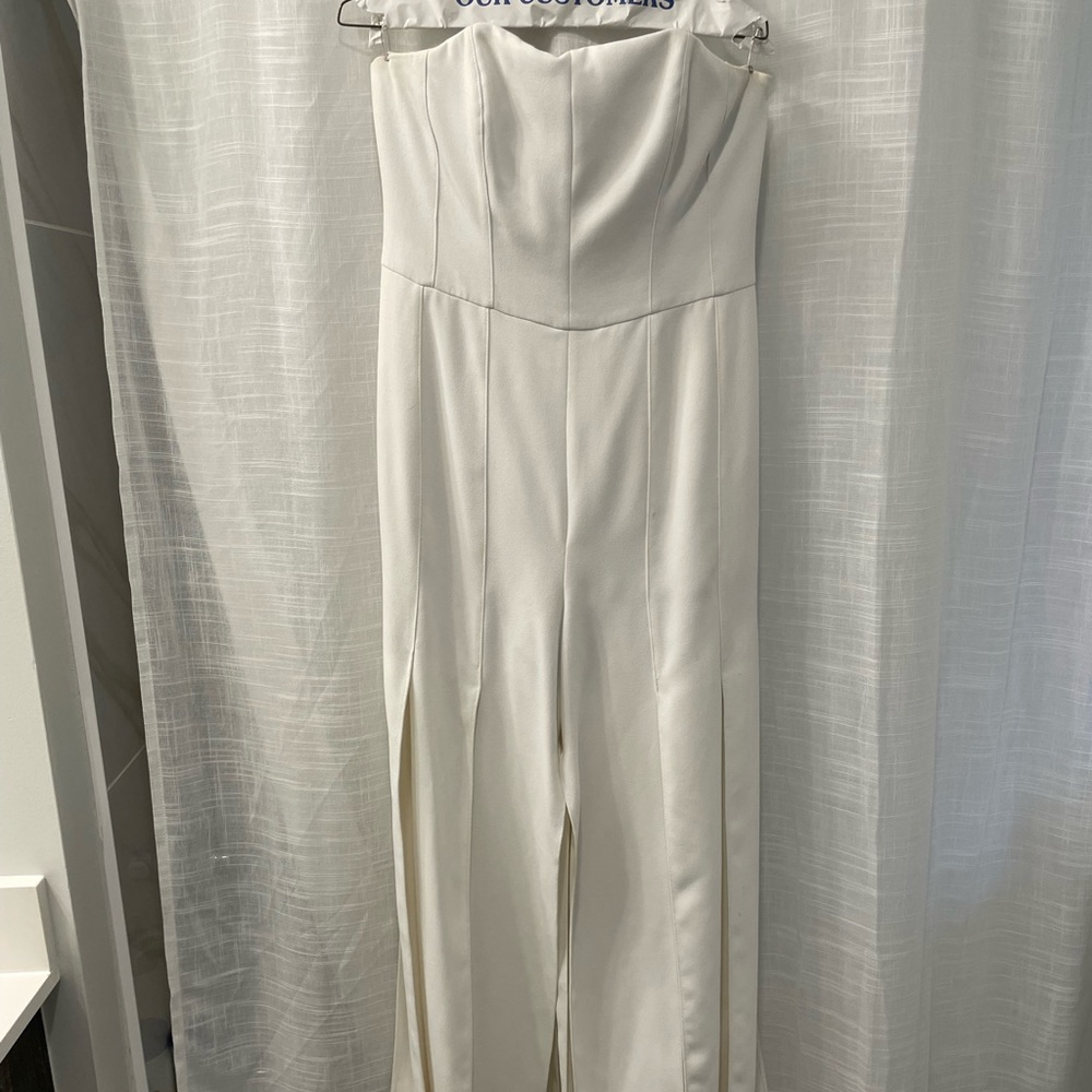 Halston Heritage White Strapless Jumpsuit with slit leg detail